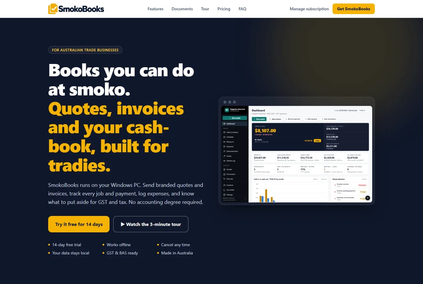 The smokobooks.com.au website, where the app is sold, on a desktop browser